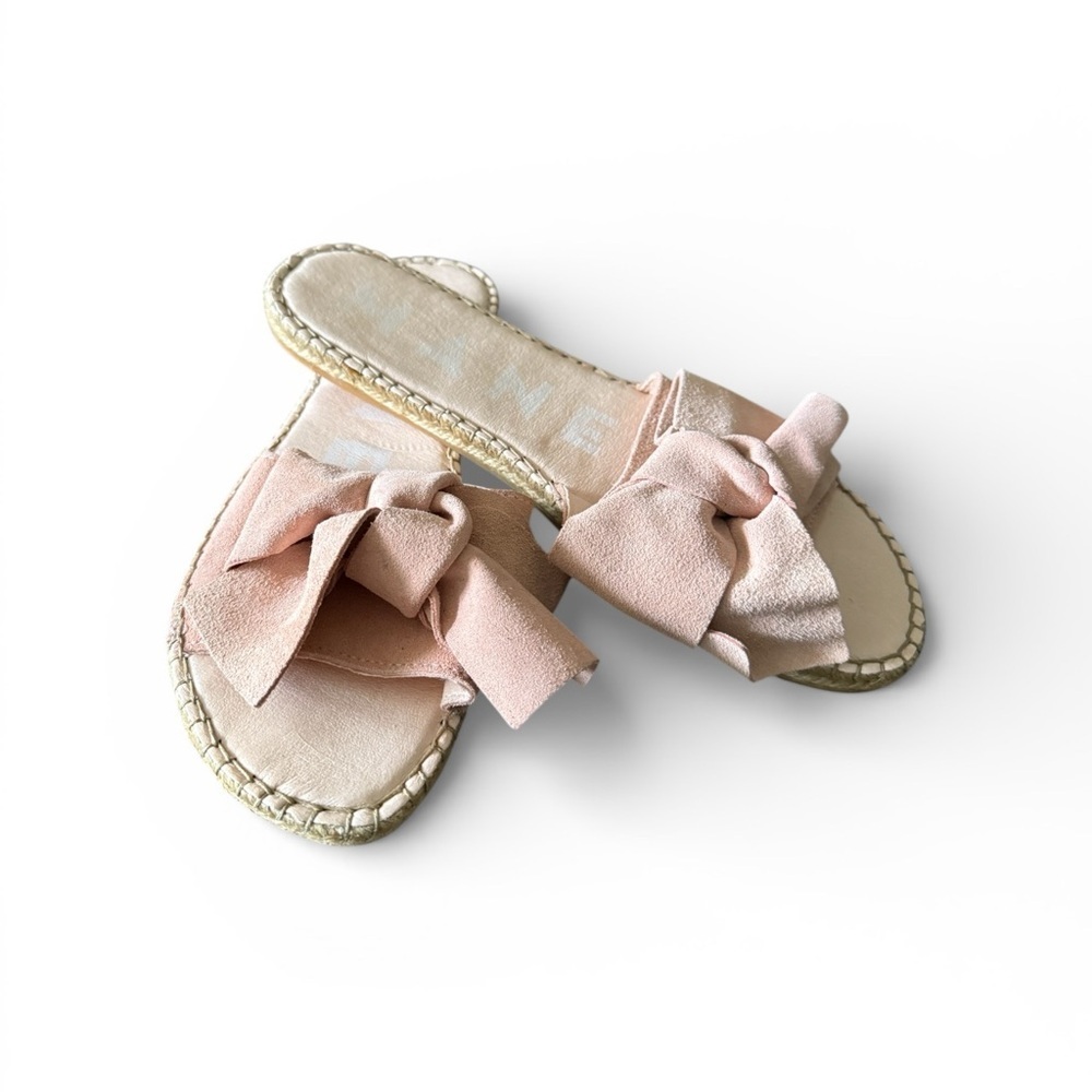 Blush Suede Manebi Bow Slides| Bow Blush Sandals